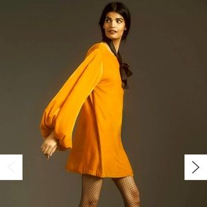 RHODE Balloon-Sleeve Velvet Mini Dress Mustard Yellow - Womens Size Small